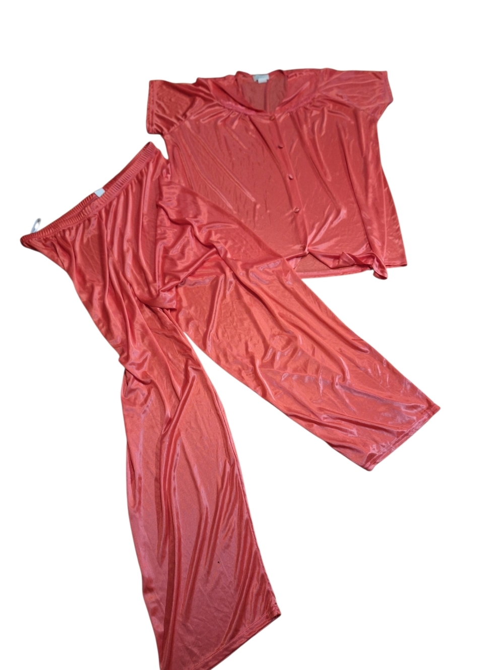Vintage Lati Fashion Silky Pajama Set Ladies XXL 70's Housewife Old Money Slick